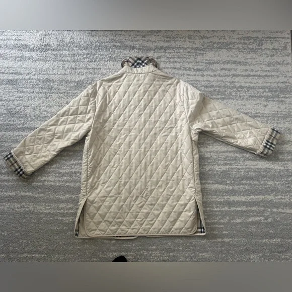 Burberry Cream Quilted Utility Jacket with Plaid Cuff Trim - Picture 3 of 5